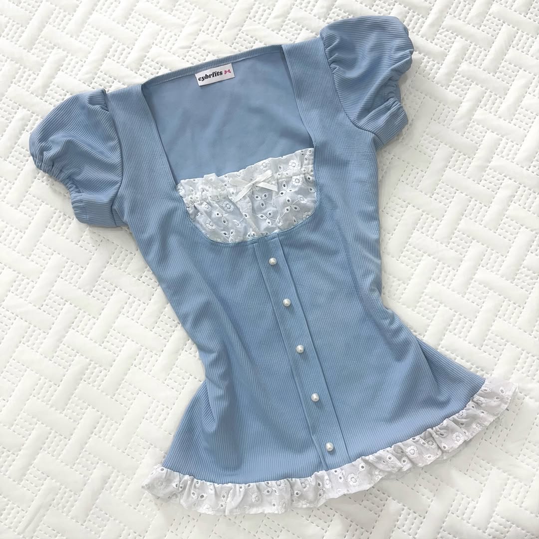 𐙚 Dusty Blue Milkmaid Top