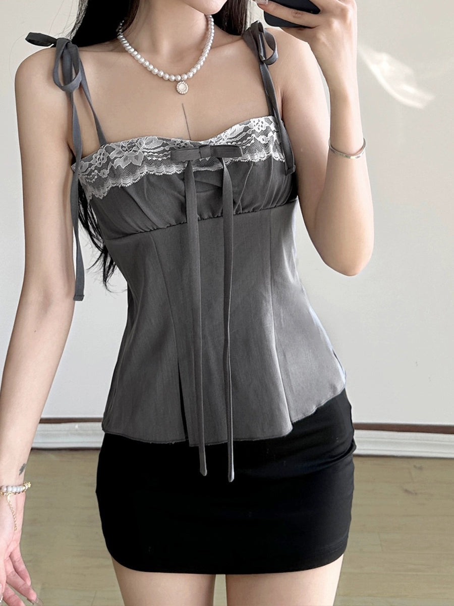 π Grey Siren Tie-Up Top