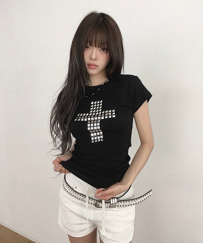 ♱ Studded Cross Tee