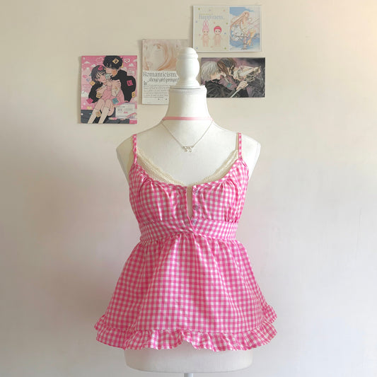 𐙚 Yuki Pink Gingham Top