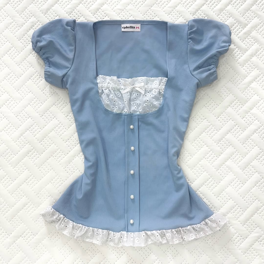 𐙚 Dusty Blue Milkmaid Top
