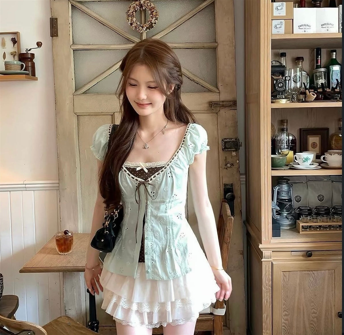 ♡ Mint Choco Milkmaid Top [Pre-Order]