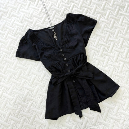 ♡ Black Cotton Tie-Up Top