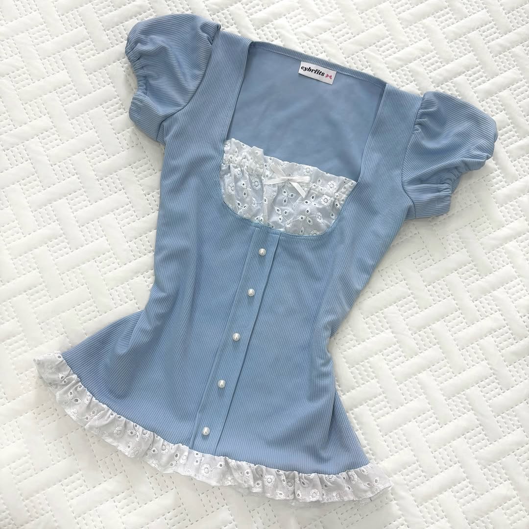 𐙚 Dusty Blue Milkmaid Top