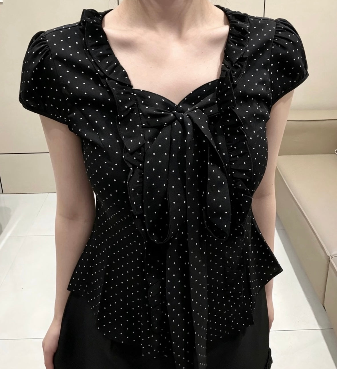 𐙚 Bowknot Polka Dot Pleated Top
