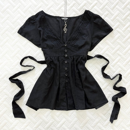 ♡ Black Cotton Tie-Up Top