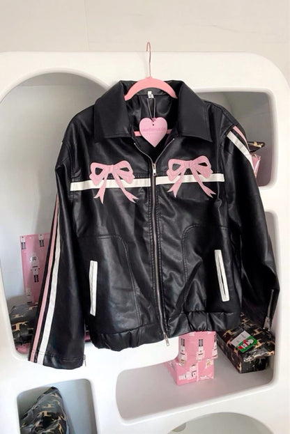 𐙚 Bowknot Leather Jacket