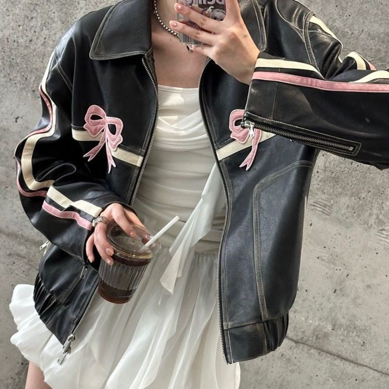 𐙚 Bowknot Leather Jacket