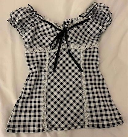 𐙚 Black Gingham Top
