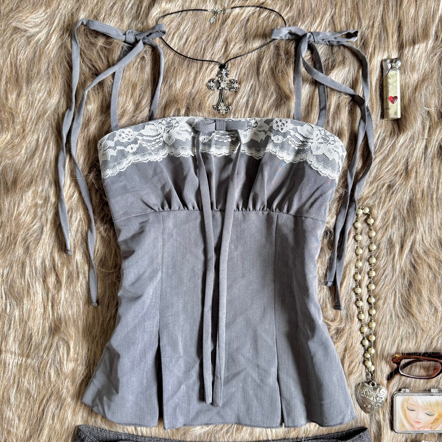 𐙚 Grey Siren Tie-Up Top