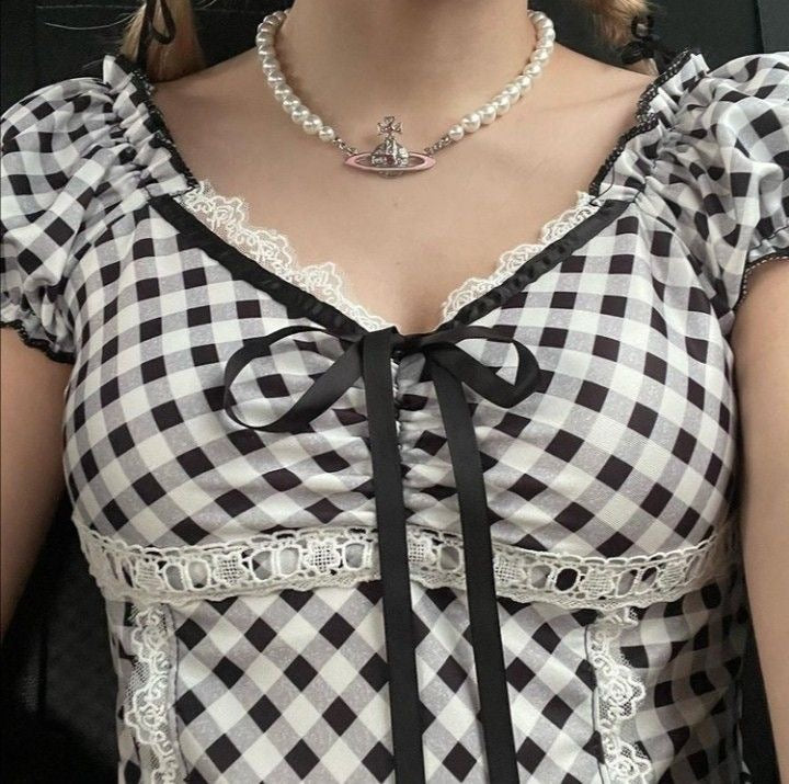 𐙚 Black Gingham Top