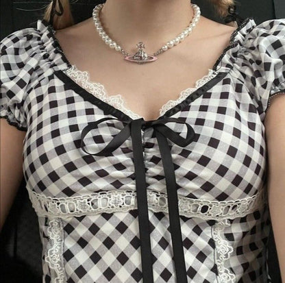 𐙚 Black Gingham Top
