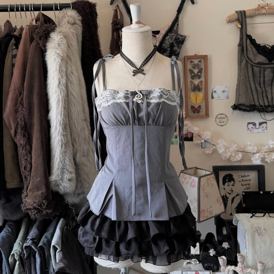 𐙚 Grey Siren Tie-Up Top