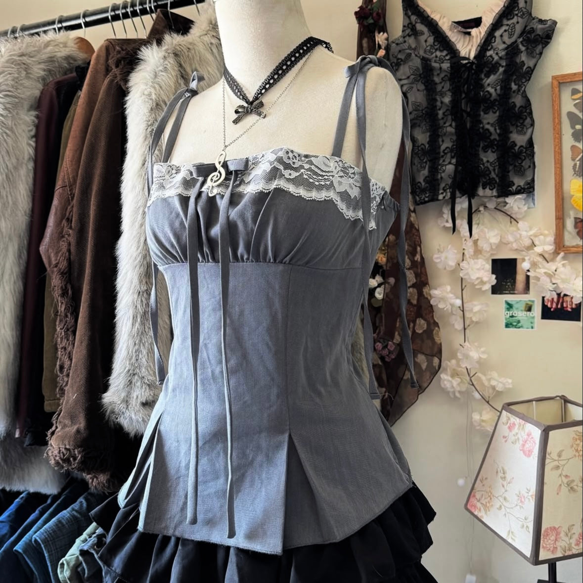 𐙚 Grey Siren Tie-Up Top