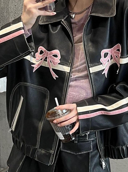 𐙚 Bowknot Leather Jacket