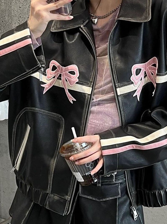 𐙚 Bowknot Leather Jacket