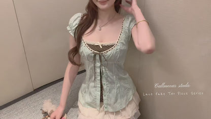 ♡ Mint Choco Milkmaid Top [Pre-Order]